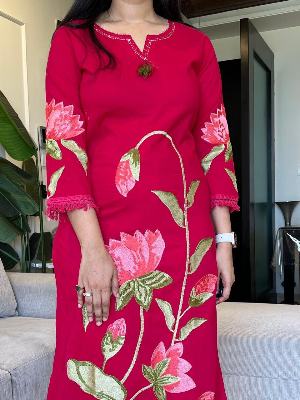 Kiro Floral Embroidered Cotton Set- Pink - Image 5