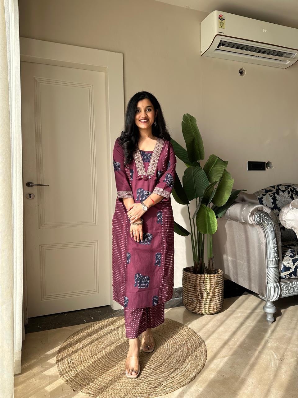 Heena Ajrakh Cotton Suit- Wine - Image 6