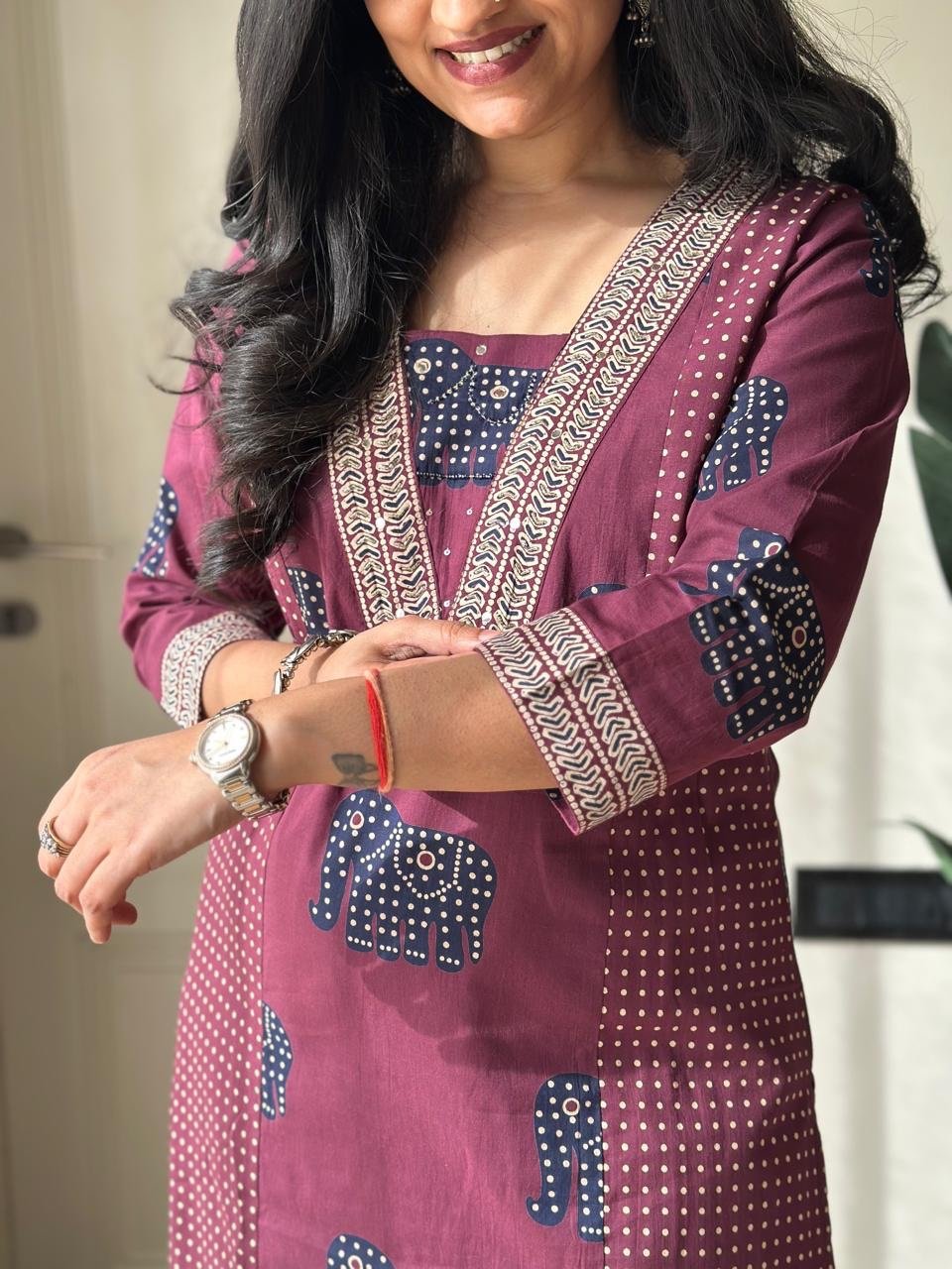 Heena Ajrakh Cotton Suit- Wine - Image 2
