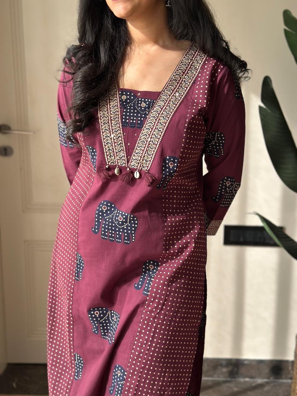 Heena Ajrakh Cotton Suit- Wine - Image 7