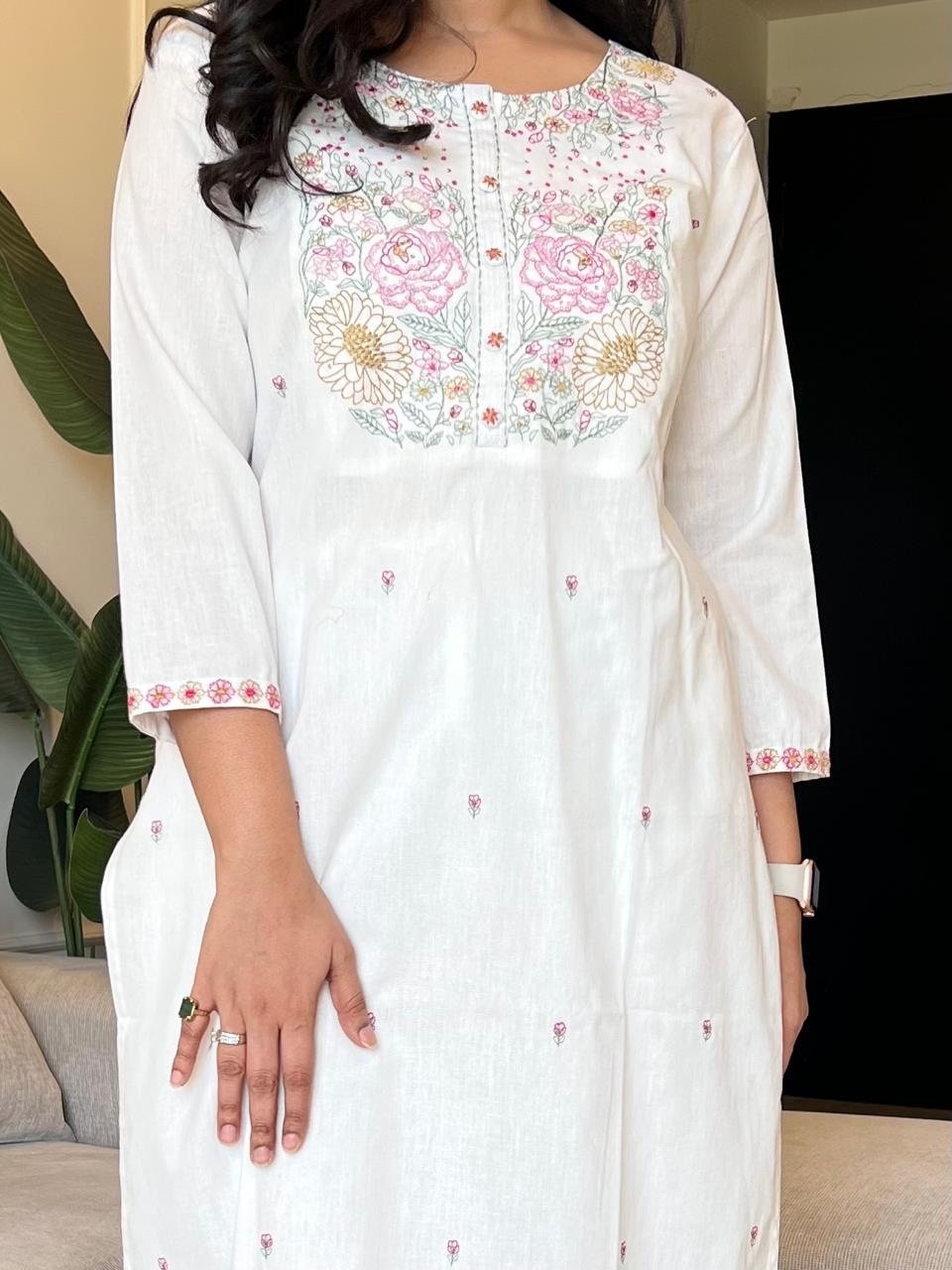 Vihaana Delicate Embroidery Pant Set- White - Image 2