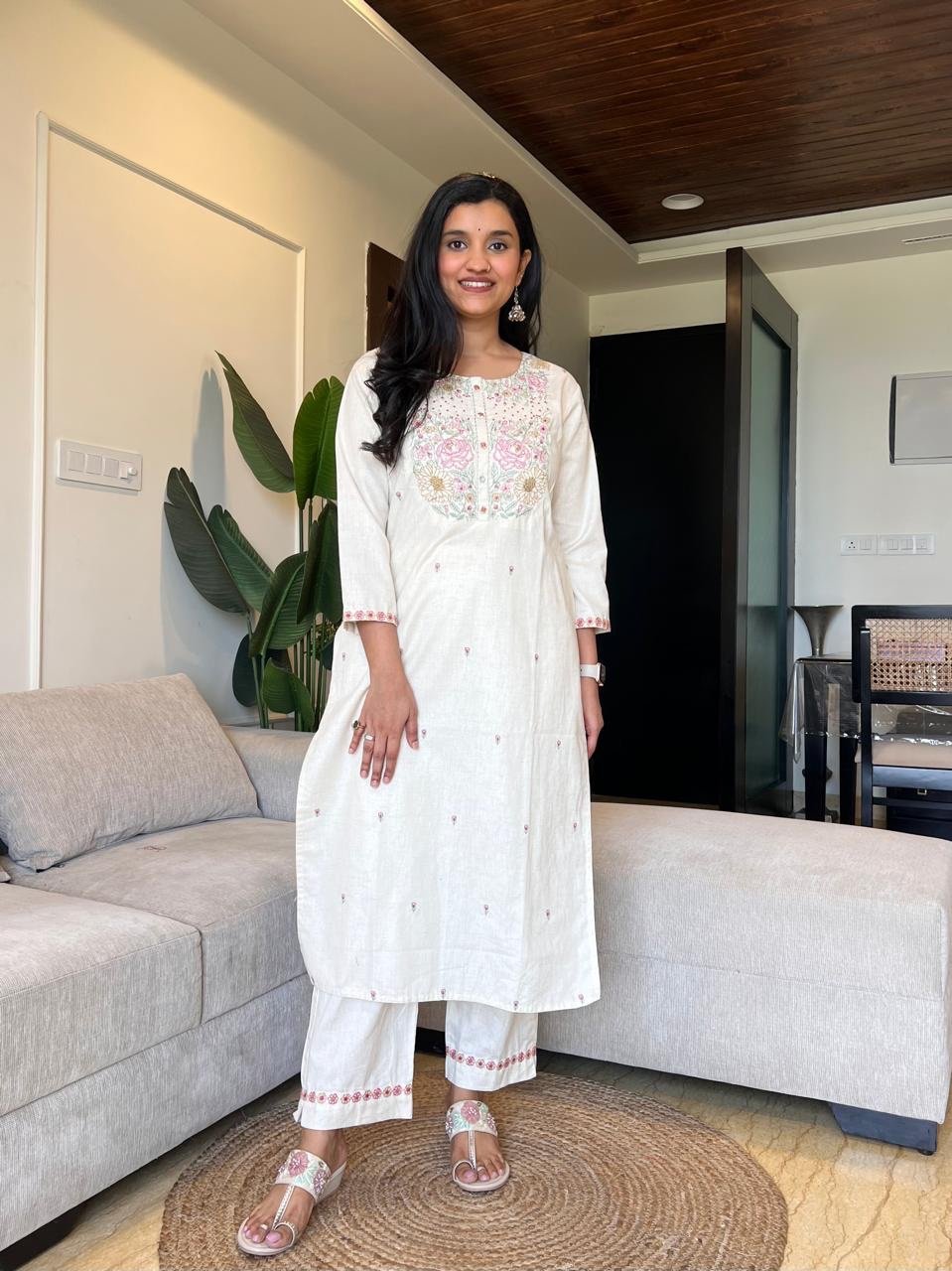 Vihaana Delicate Embroidery Pant Set- White - Image 3