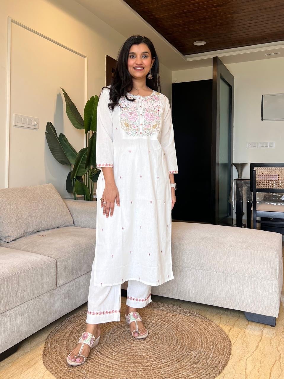 Vihaana Delicate Embroidery Pant Set- White