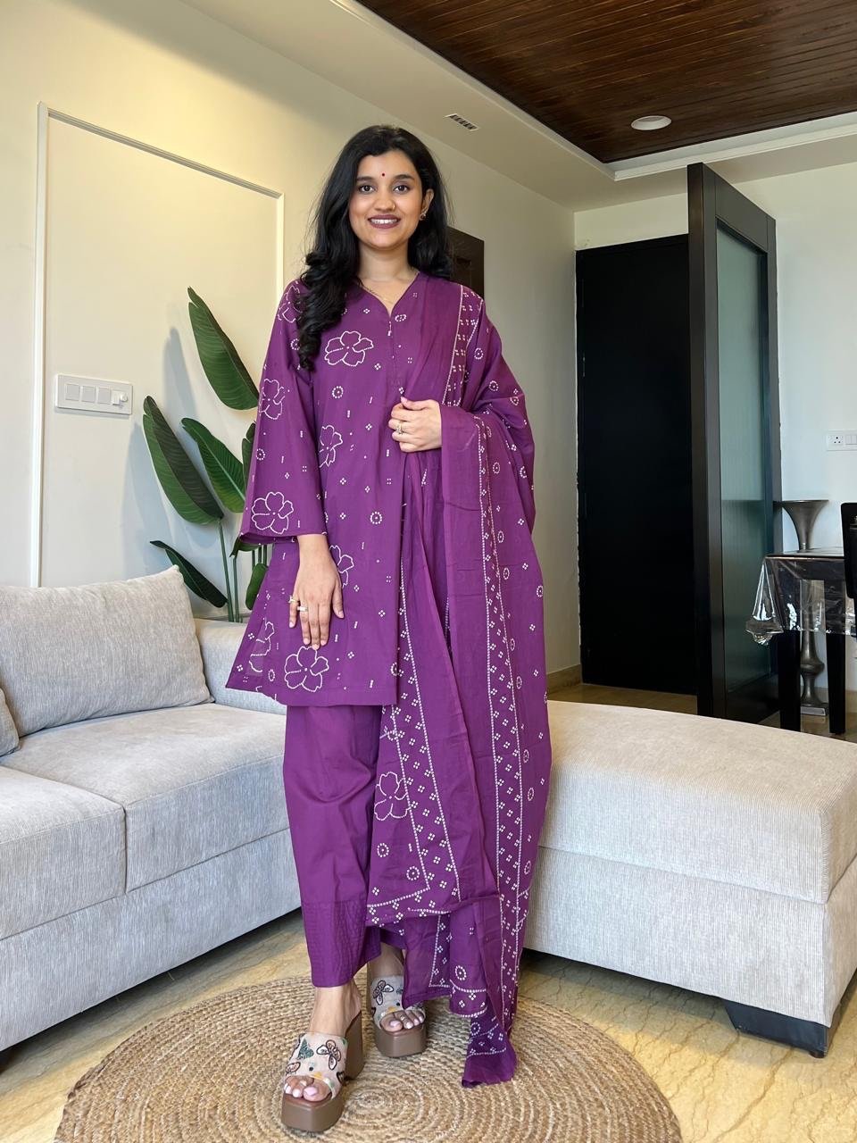 Meeta Bandhej Farshi Salwar Suit- Purple