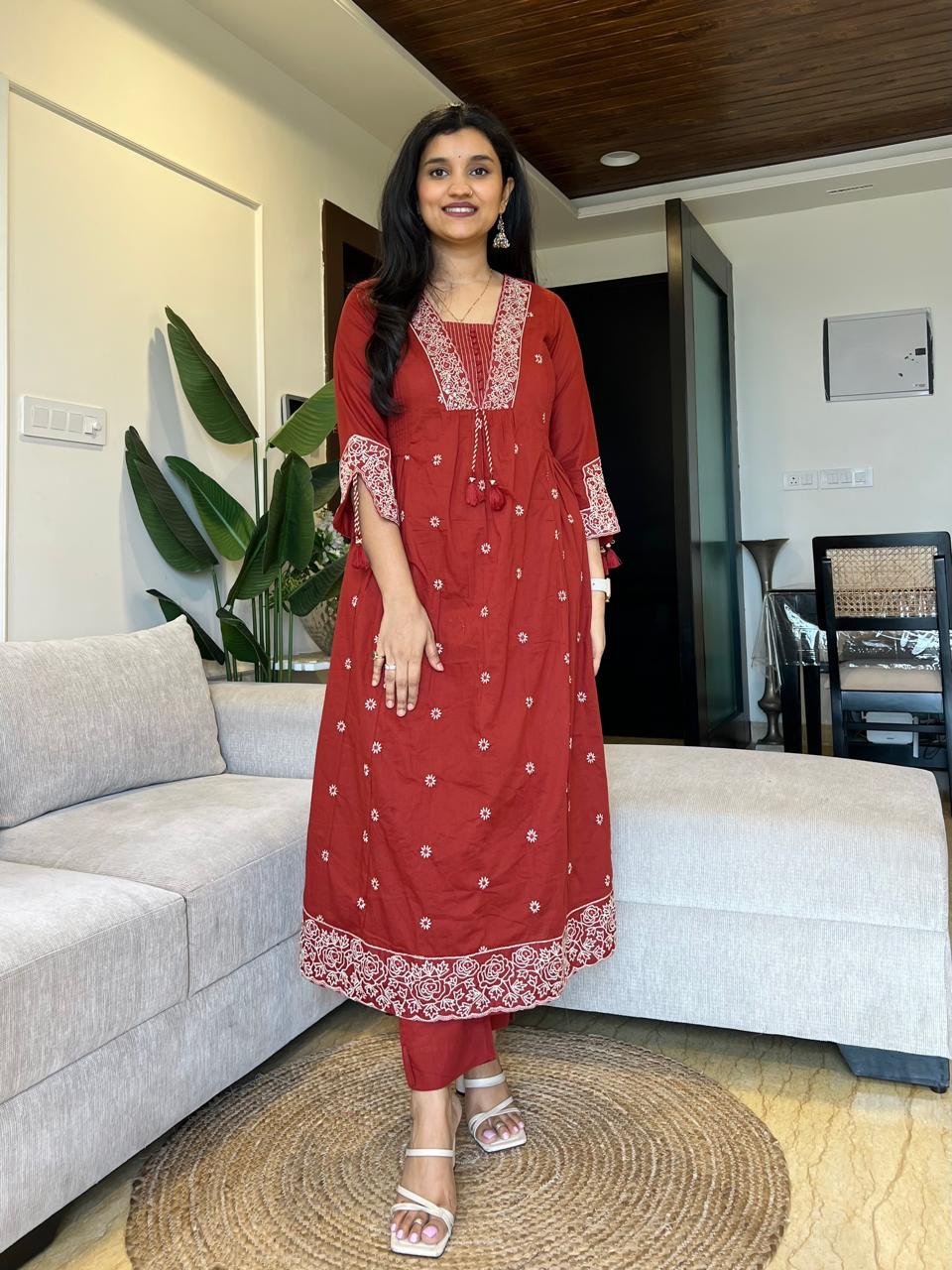 Samara Threadwork Cotton Set- Maroon - Image 3