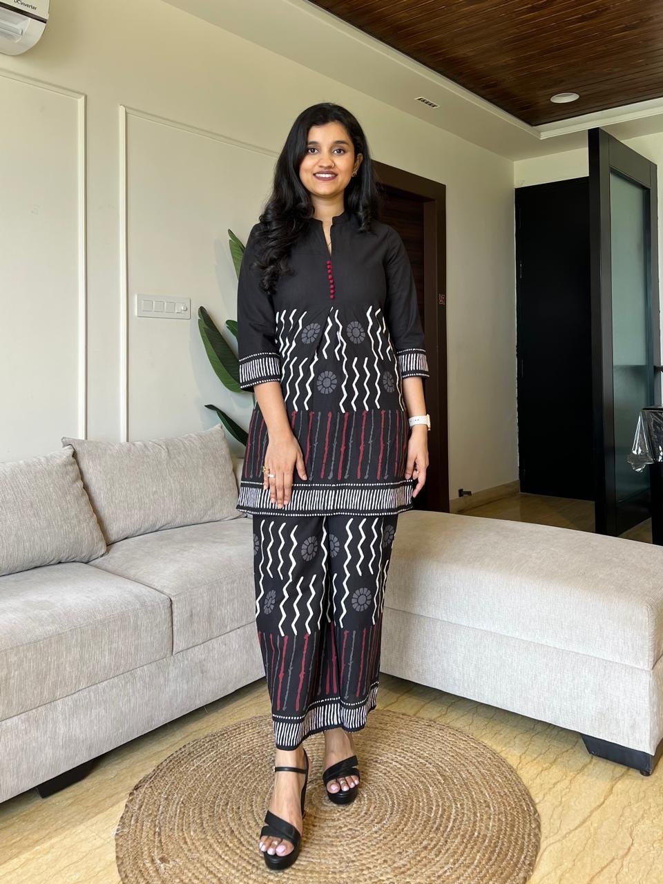 Reema Black Printed Coord Set- Closed Neck
