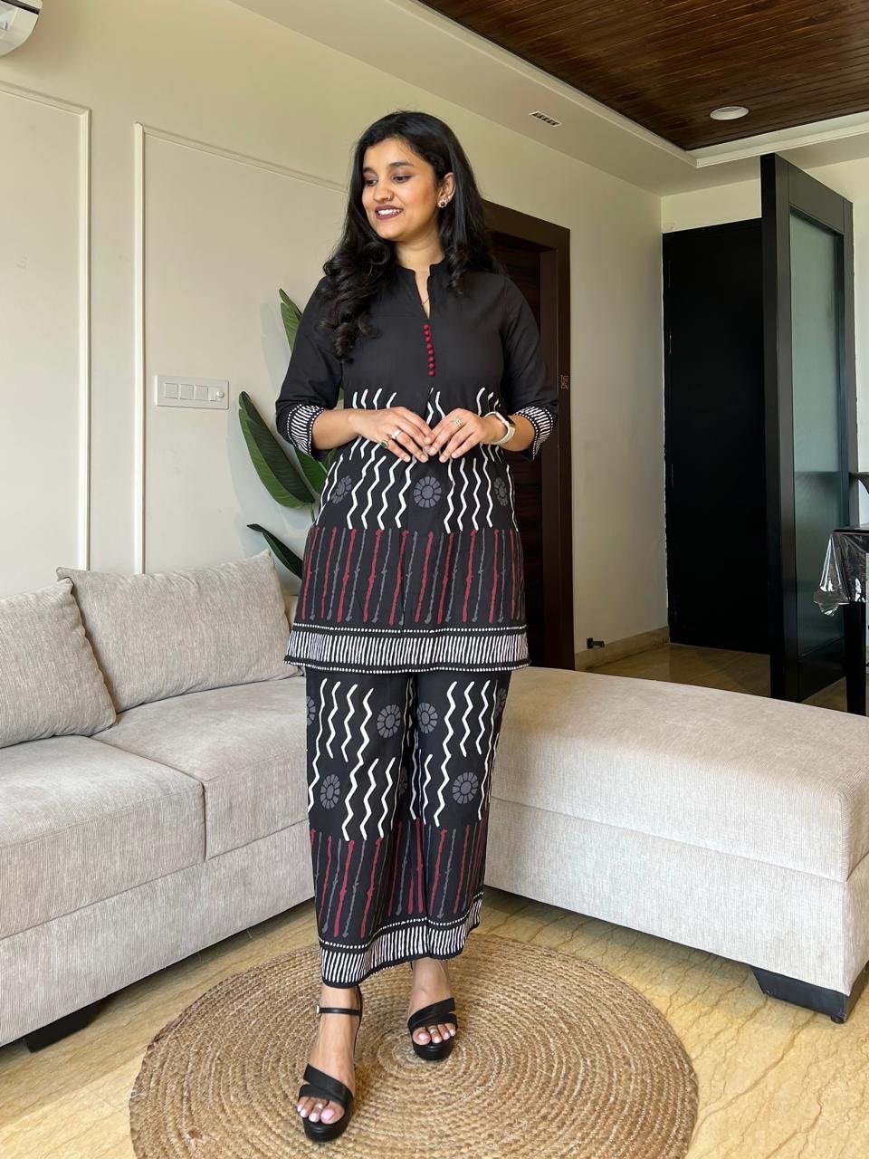 Reema Black Printed Coord Set- Closed Neck - Image 2