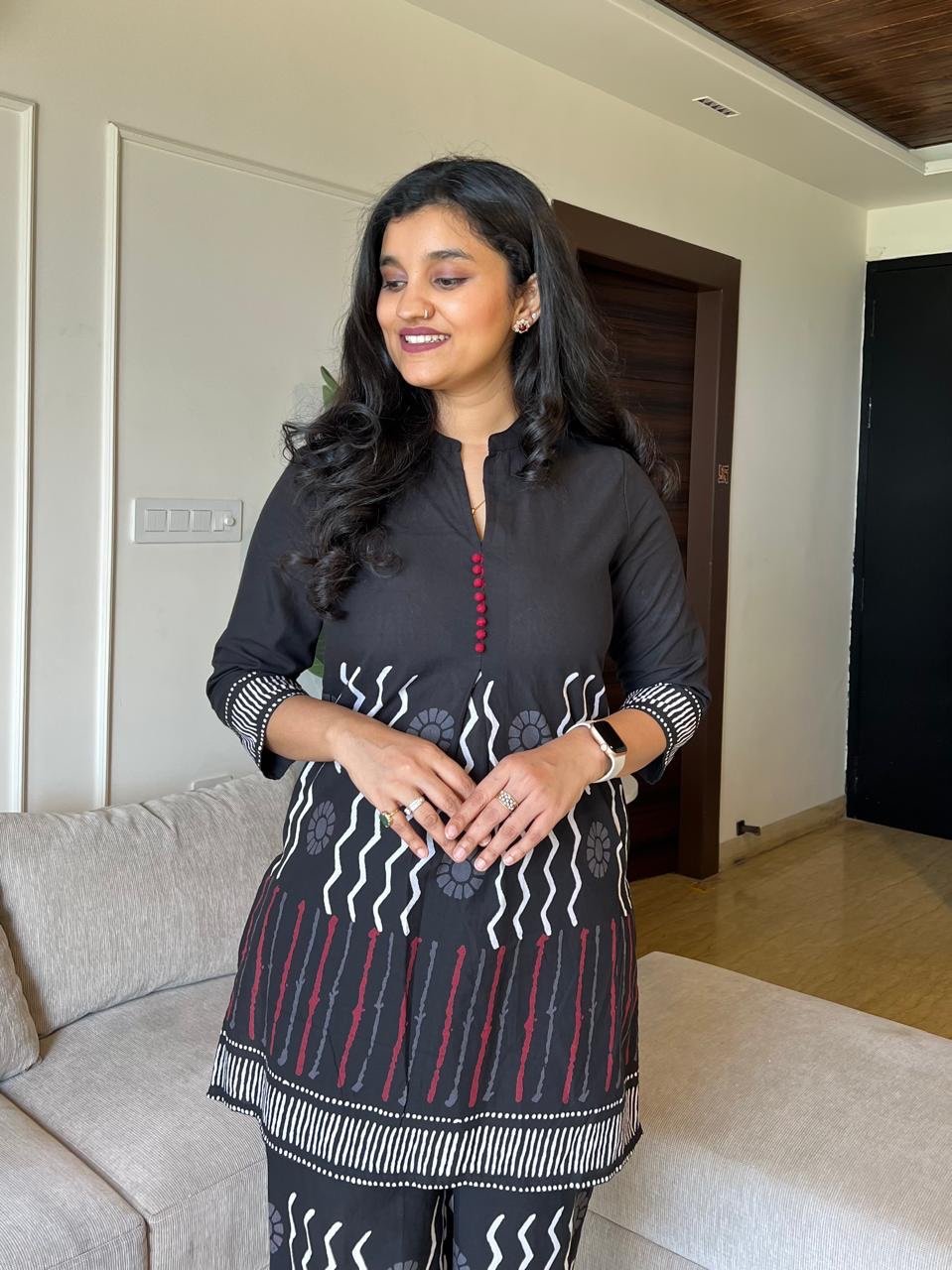 Reema Black Printed Coord Set- Closed Neck - Image 5