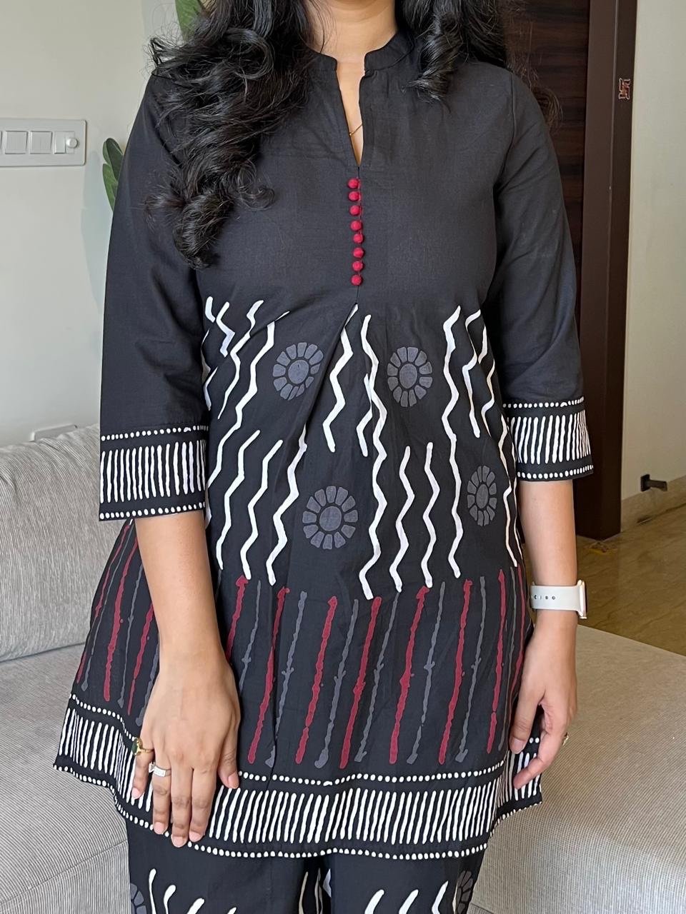 Reema Black Printed Coord Set- Closed Neck - Image 3