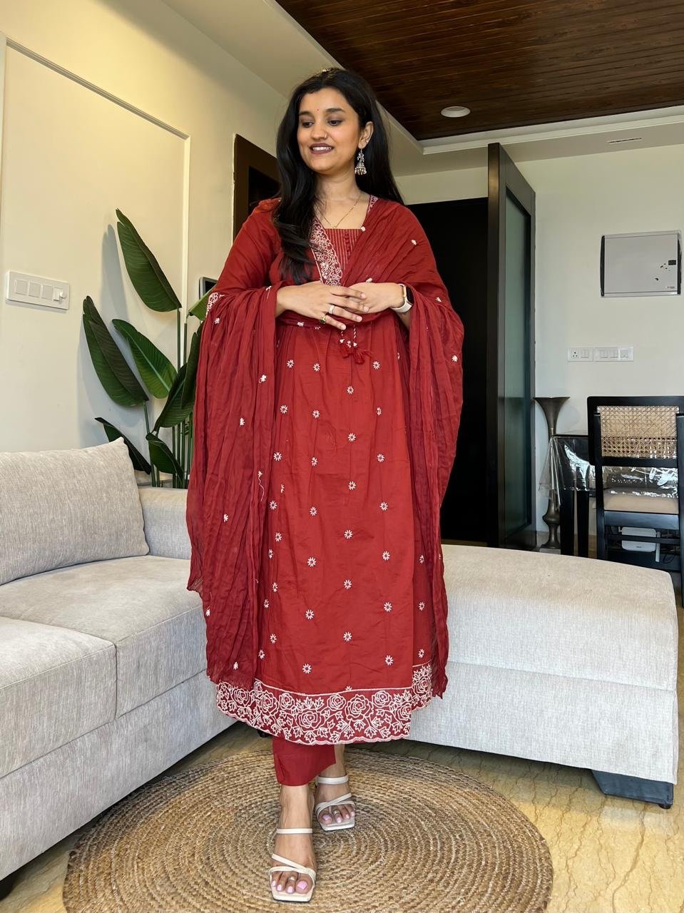 Samara Threadwork Cotton Set- Maroon - Image 2
