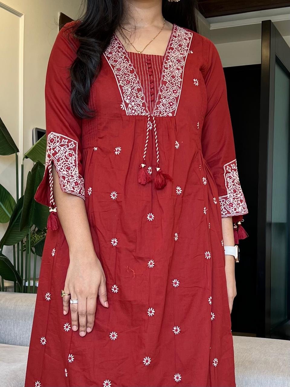 Samara Threadwork Cotton Set- Maroon - Image 5