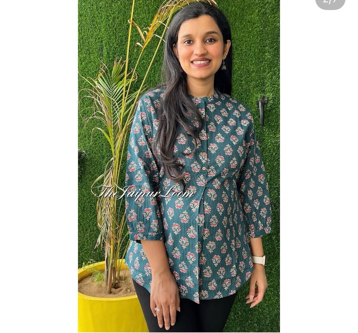 Shiri Cotton Short Top- Green Booti