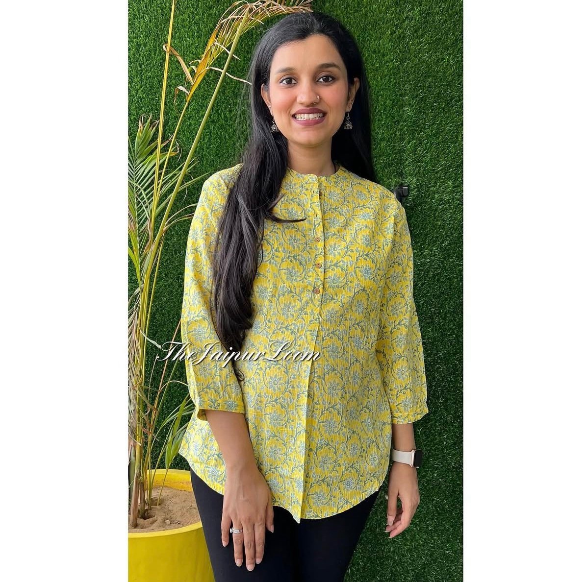 Shiri Cotton Short Top- Lime Jaal