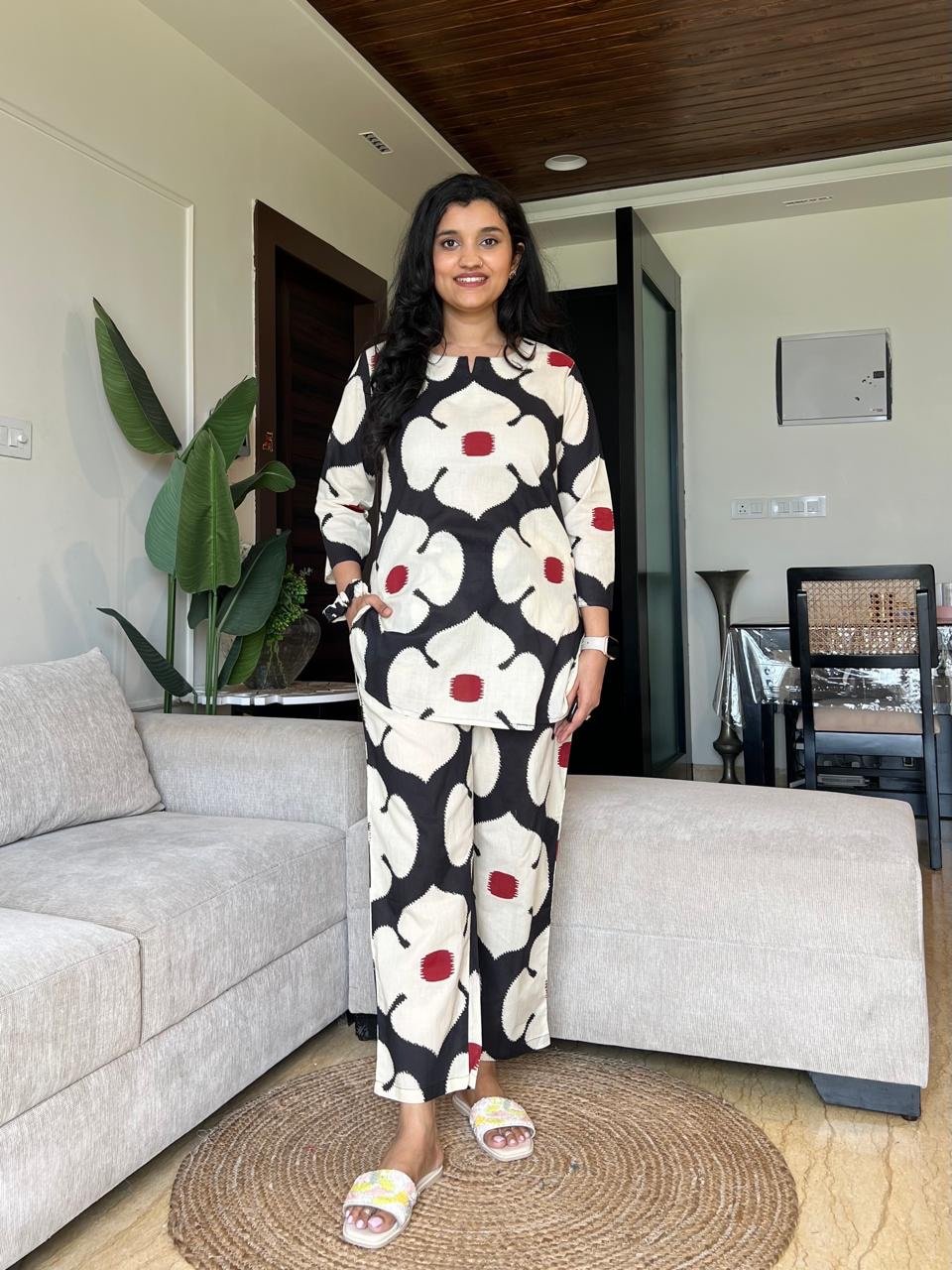 Sia Cotton Lounge Set- Black Big Floral - Image 2