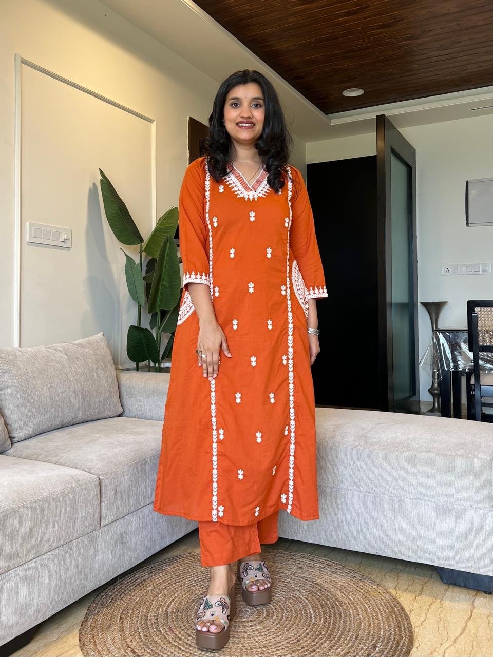 Surya Embroidered Fancy Pant Set- Orange