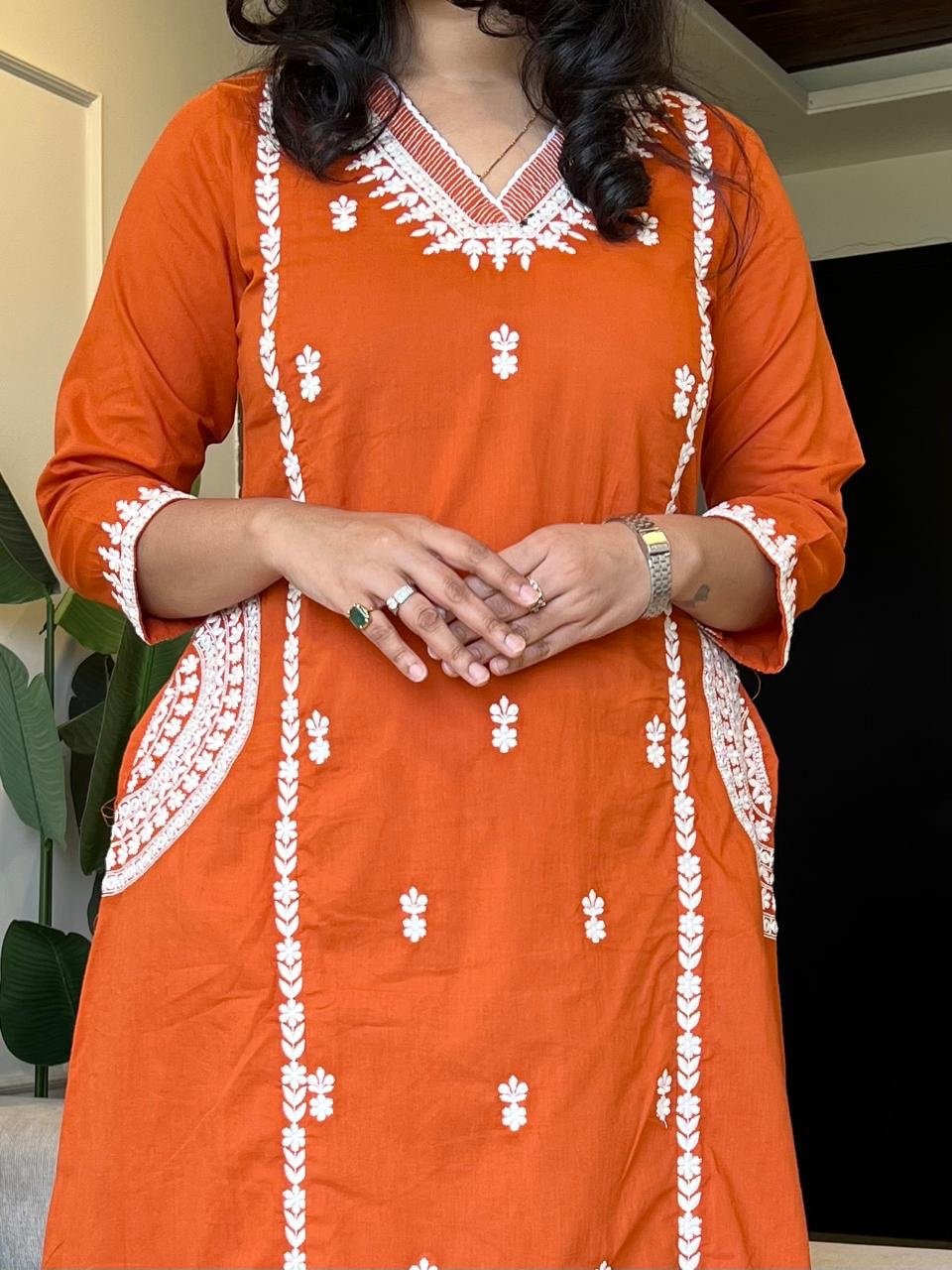 Surya Embroidered Fancy Pant Set- Orange - Image 4