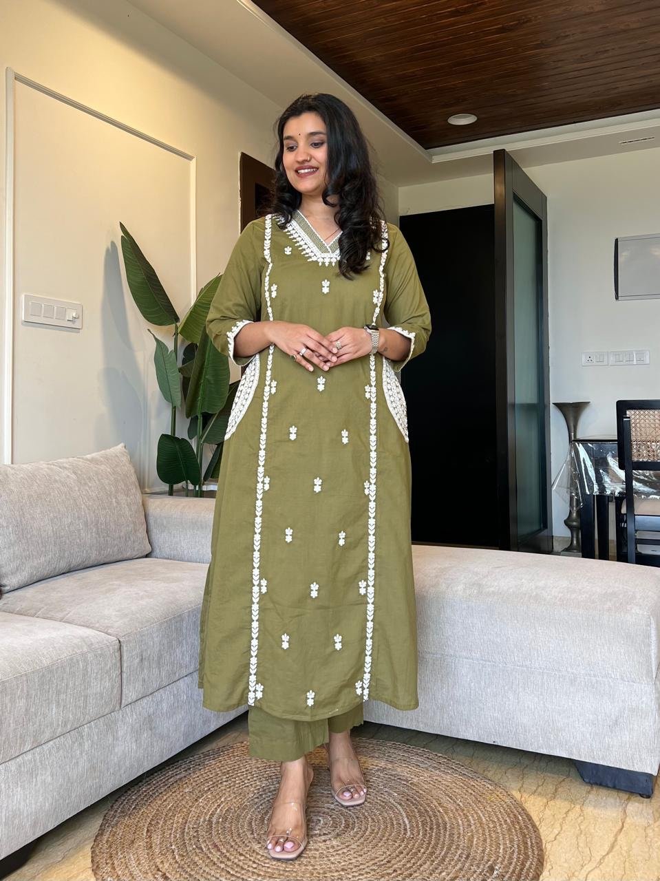 Surya Embroidered Fancy Pant Set- Green - Image 3