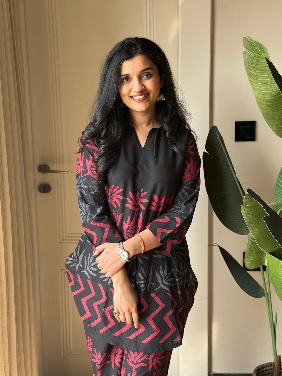 Reema Black Printed Coord Set- V Neck - Image 2