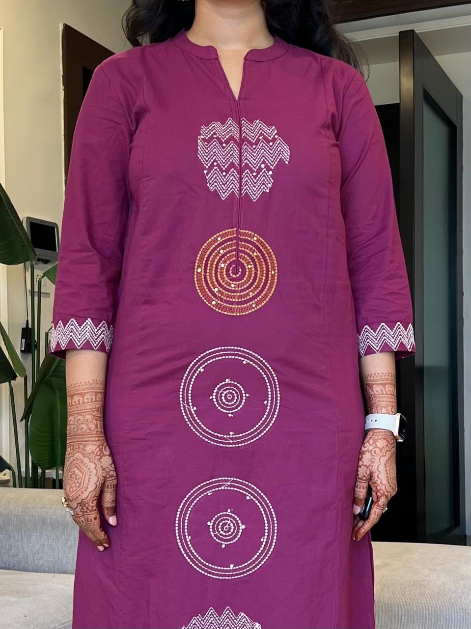 Radha Embroidered Cotton Set- Dark Pink - Image 5