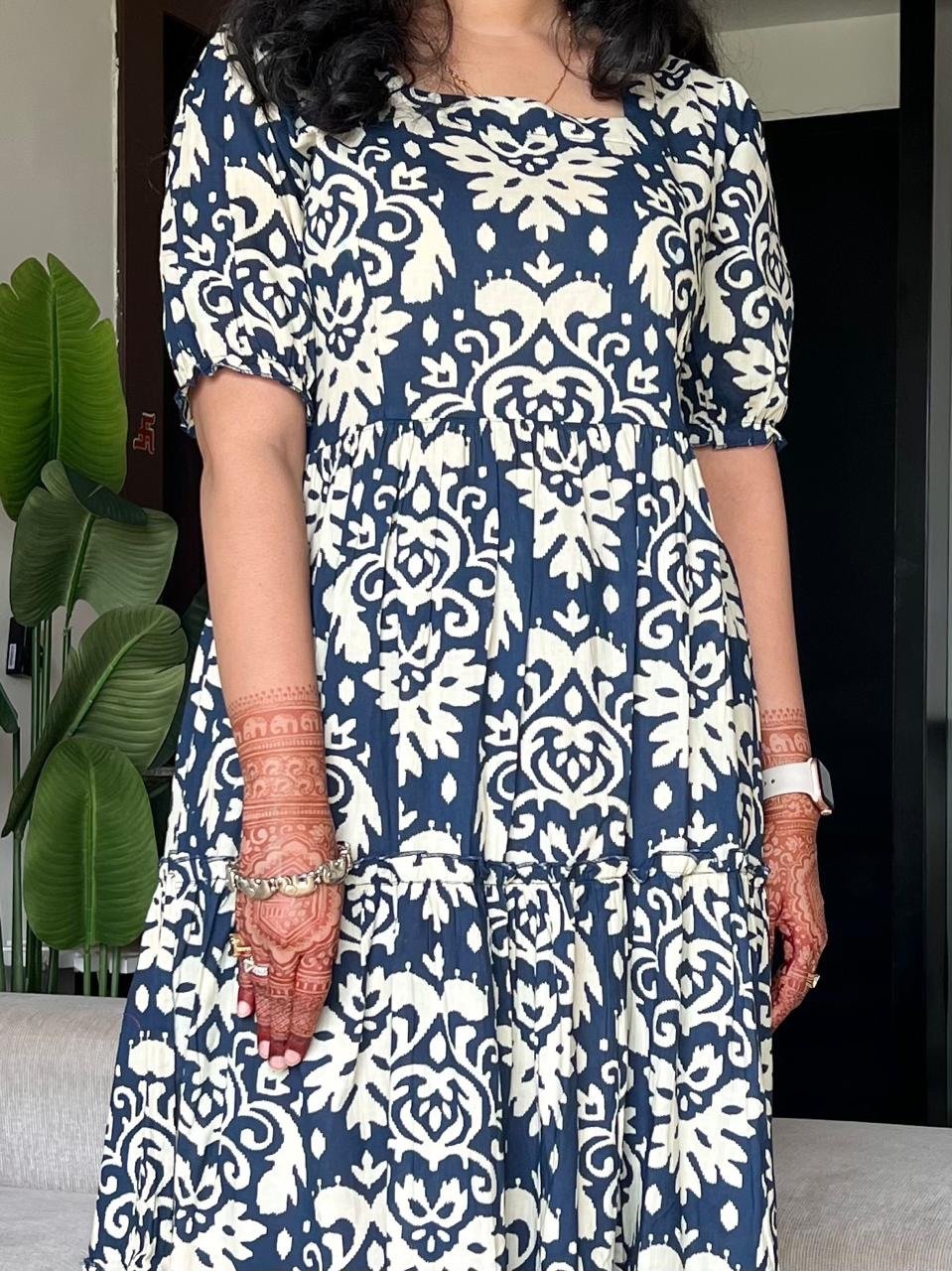 Tanvi Tiered Maxi Dress- Blue Pattern - Image 3