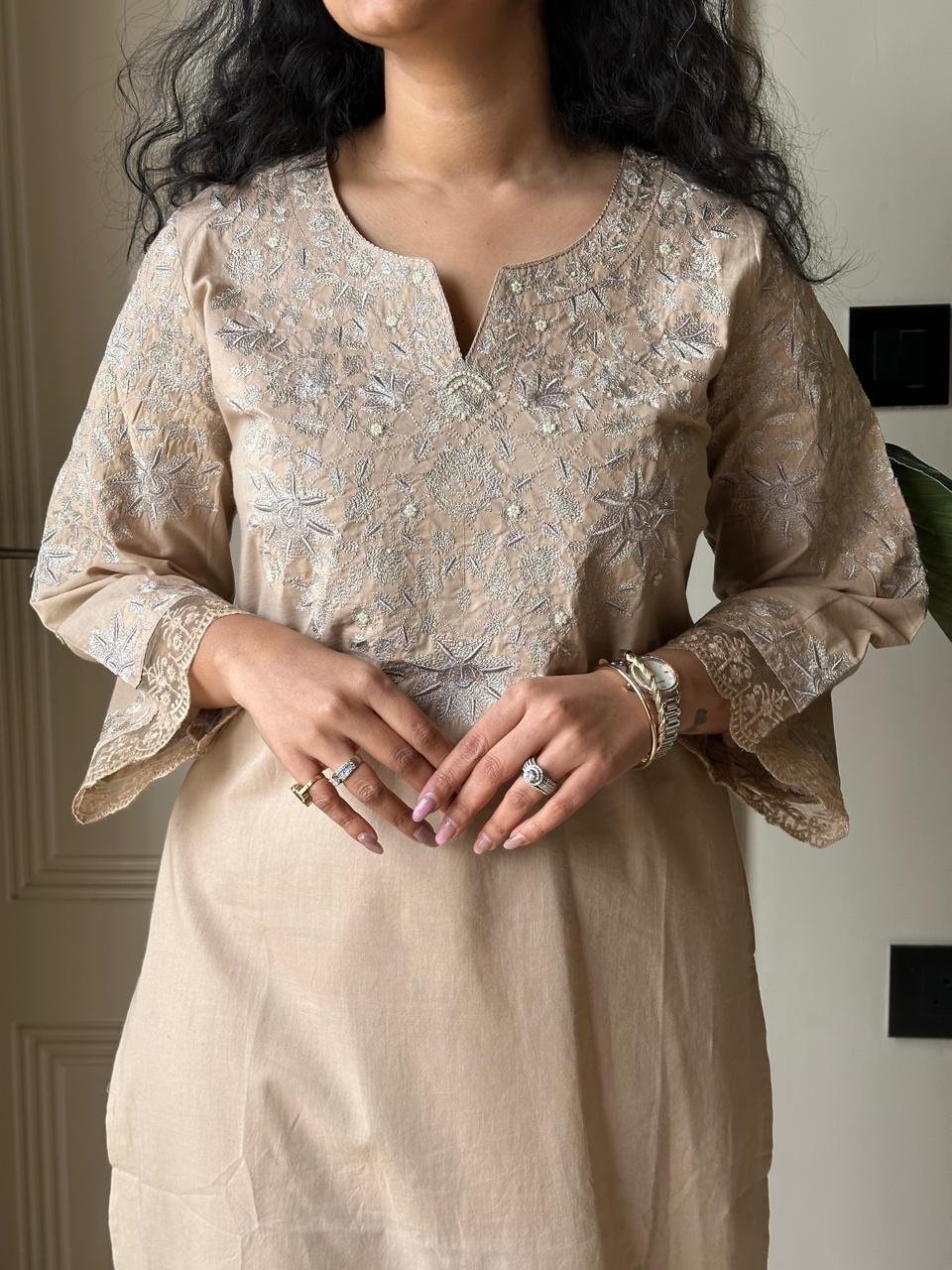 Aana Embroidered Nude Cotton Set - Image 2