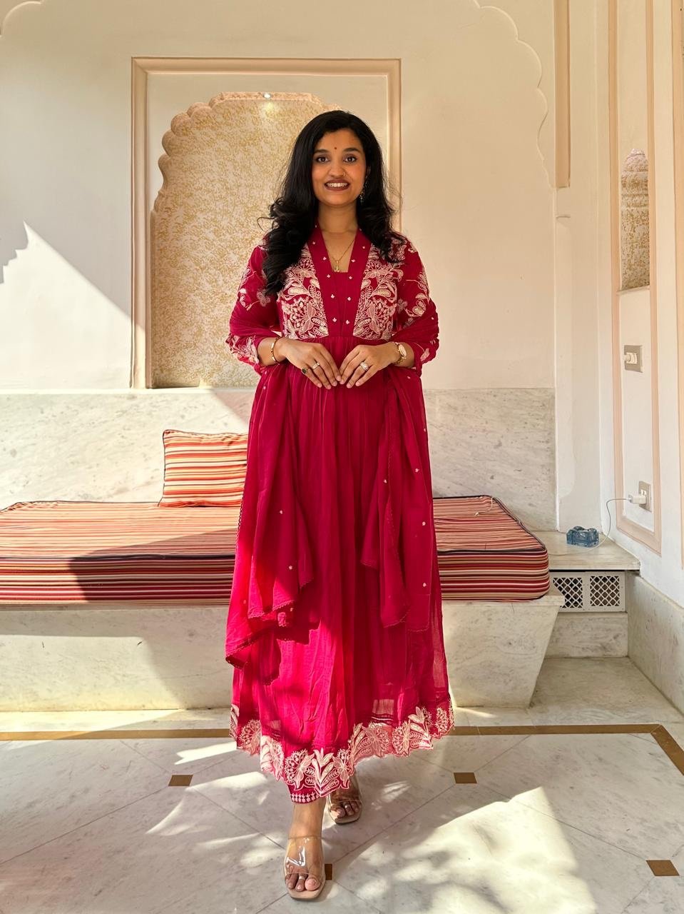 Kashish Threadwork Mul Anarkali Set- Pink - Image 3