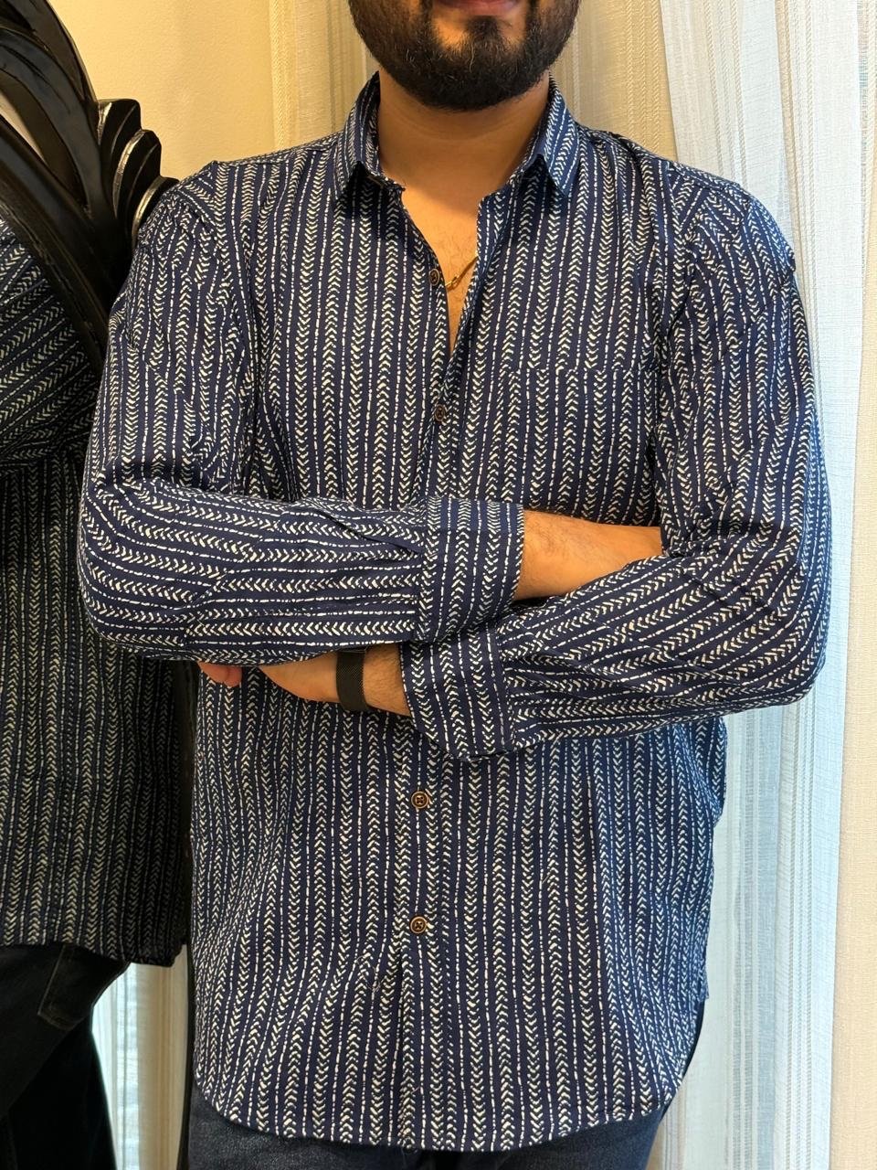 Cotton Men’s Full Sleeves Shirt- Indigo Lines - Image 3