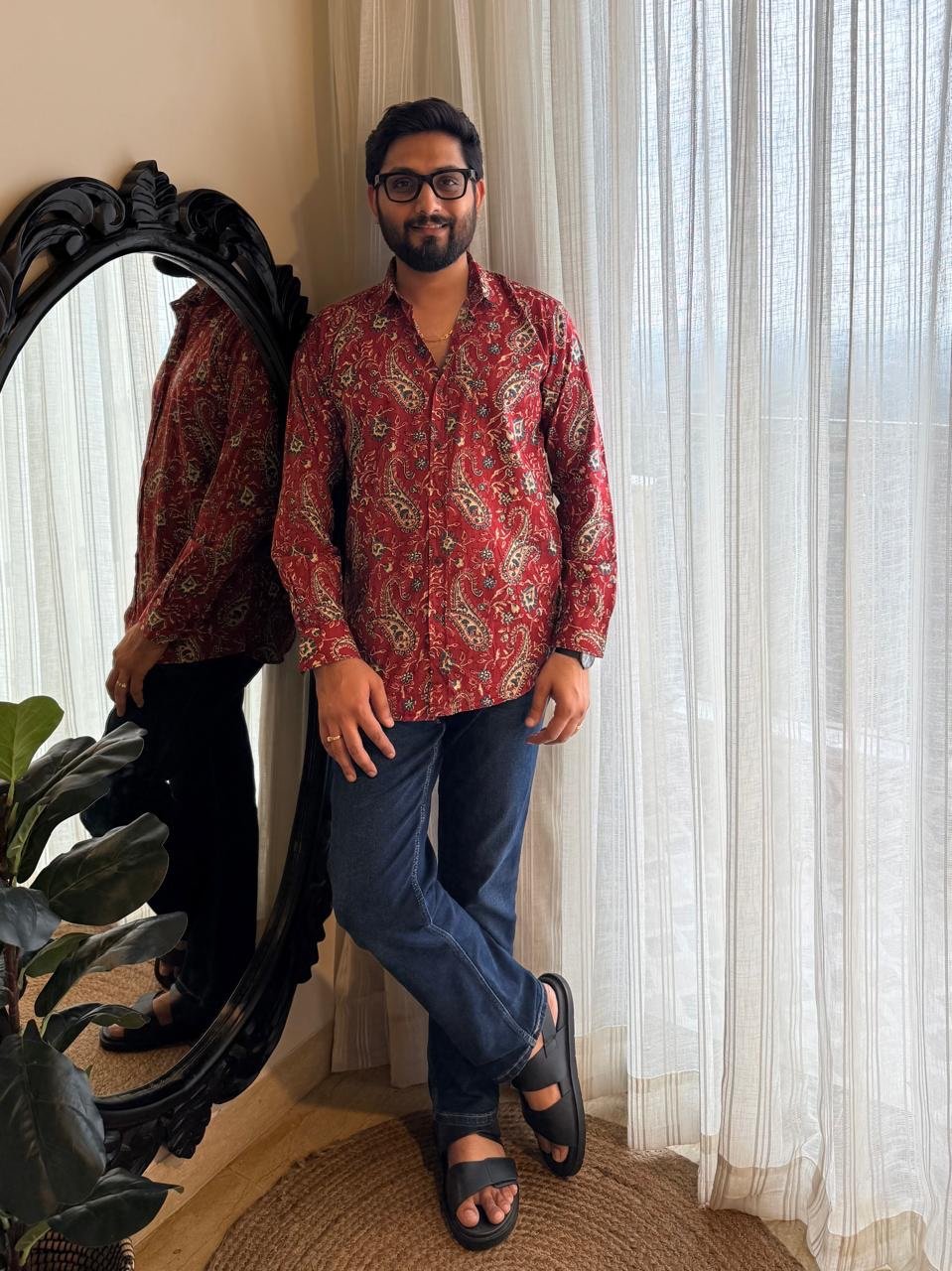 Cotton Men’s Full Sleeves Shirt- Maroon Paisley - Image 3
