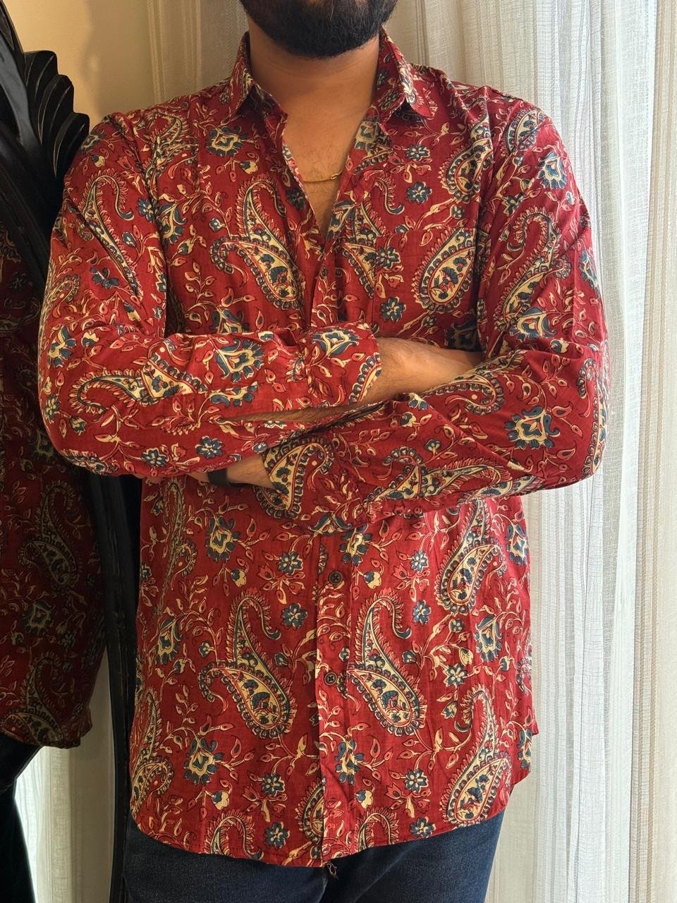 Cotton Men’s Full Sleeves Shirt- Maroon Paisley - Image 4
