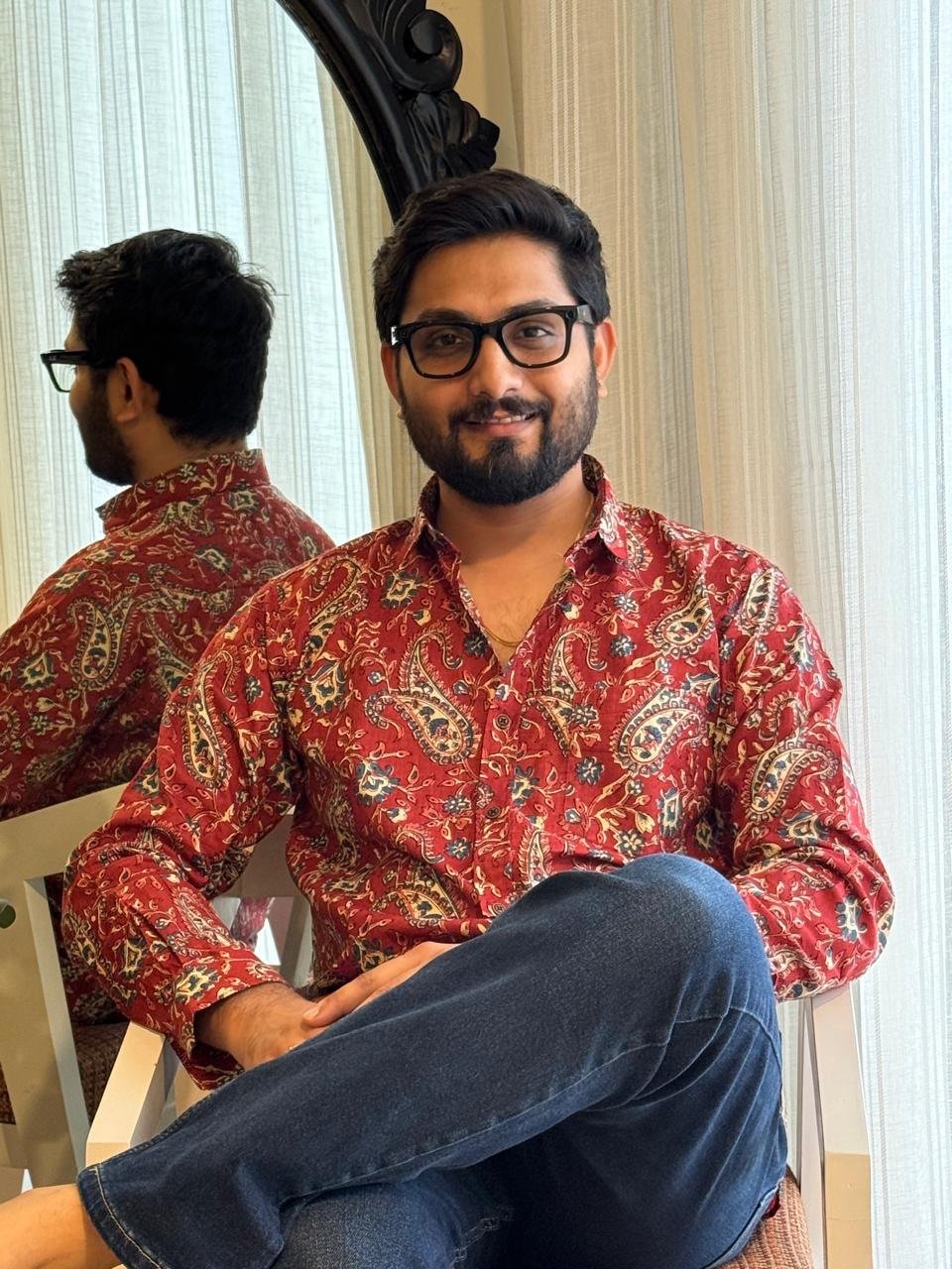 Cotton Men’s Full Sleeves Shirt- Maroon Paisley - Image 2