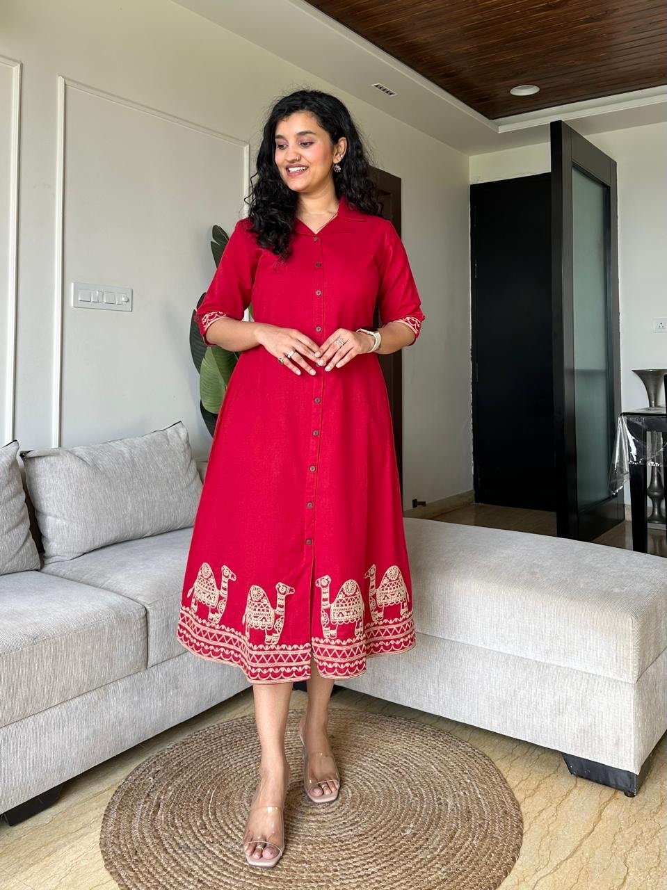 Ziva A-line Camel Dress- Red - Image 3
