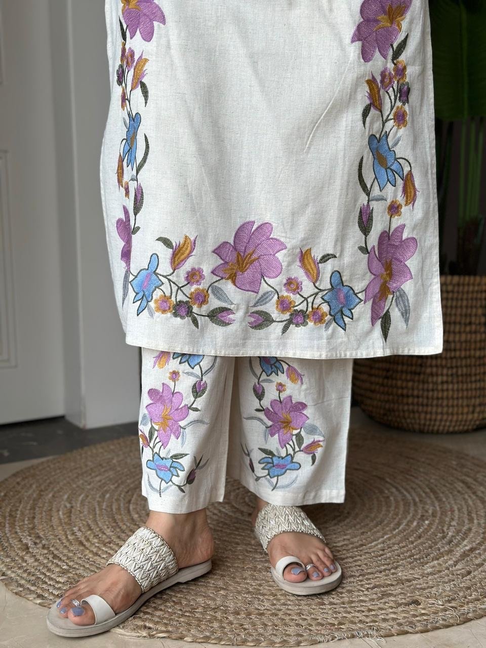 Priya Embroidered Off White Set - Image 5