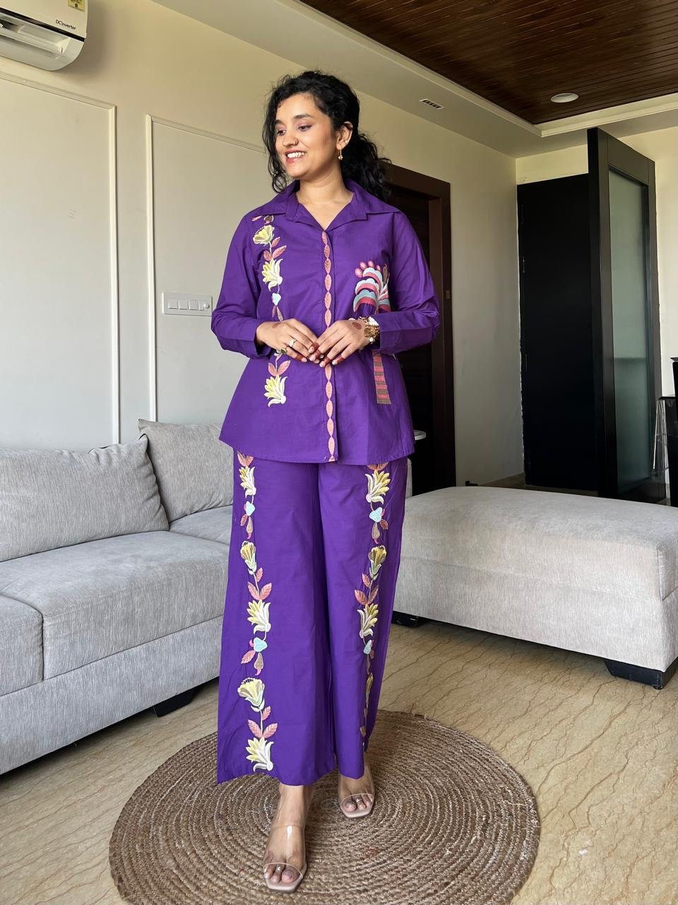 Gia Embroidered Coord Set- Purple - Image 3