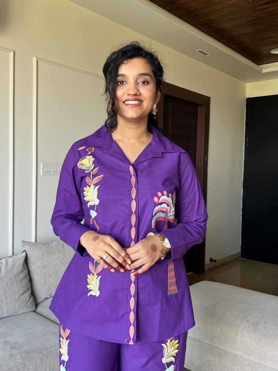 Gia Embroidered Coord Set- Purple - Image 2