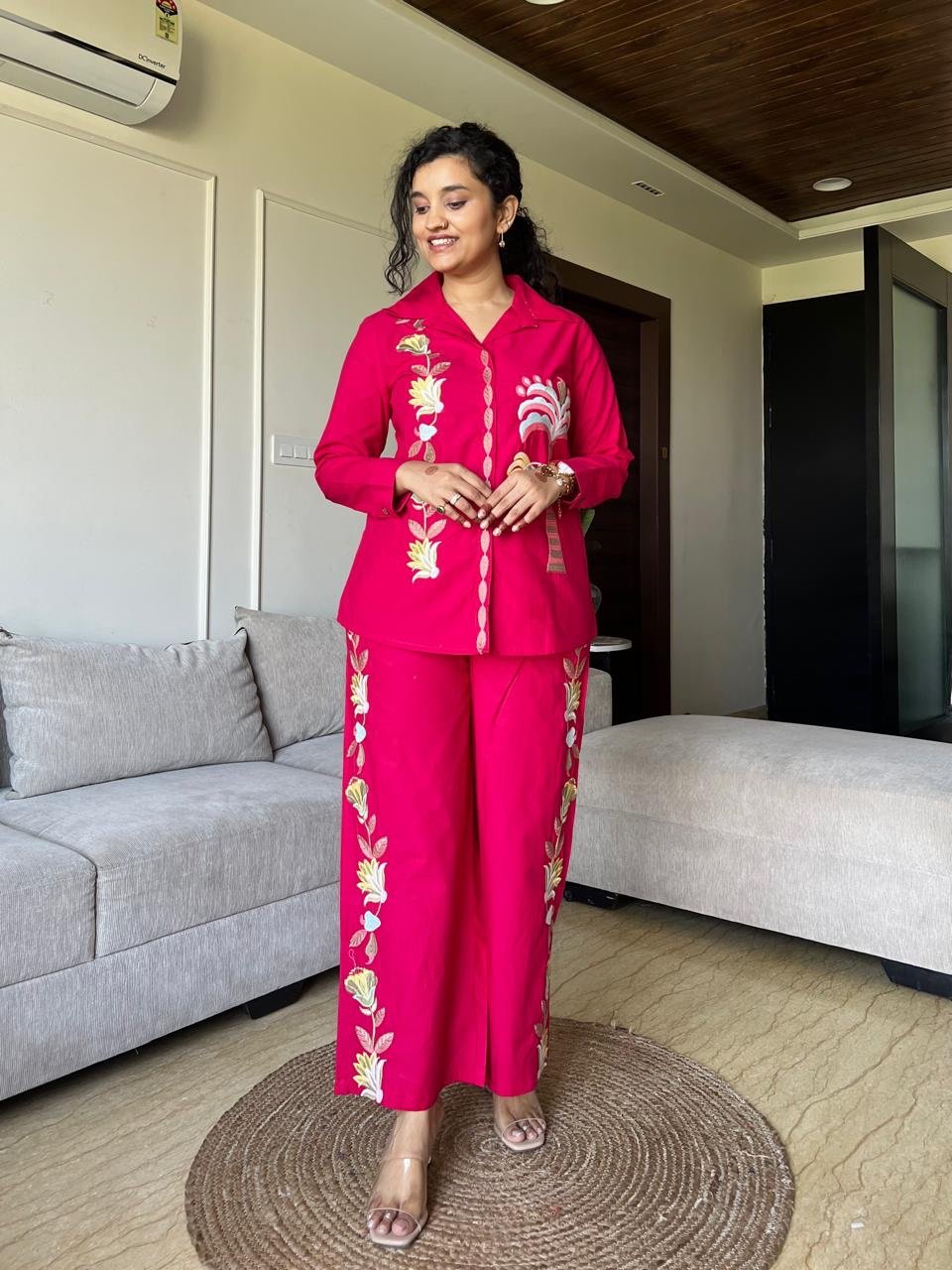 Gia Embroidered Coord Set- Dark Pink - Image 4