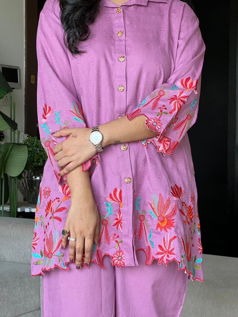 Vaari Cutwork Coord Set- Pink - Image 4