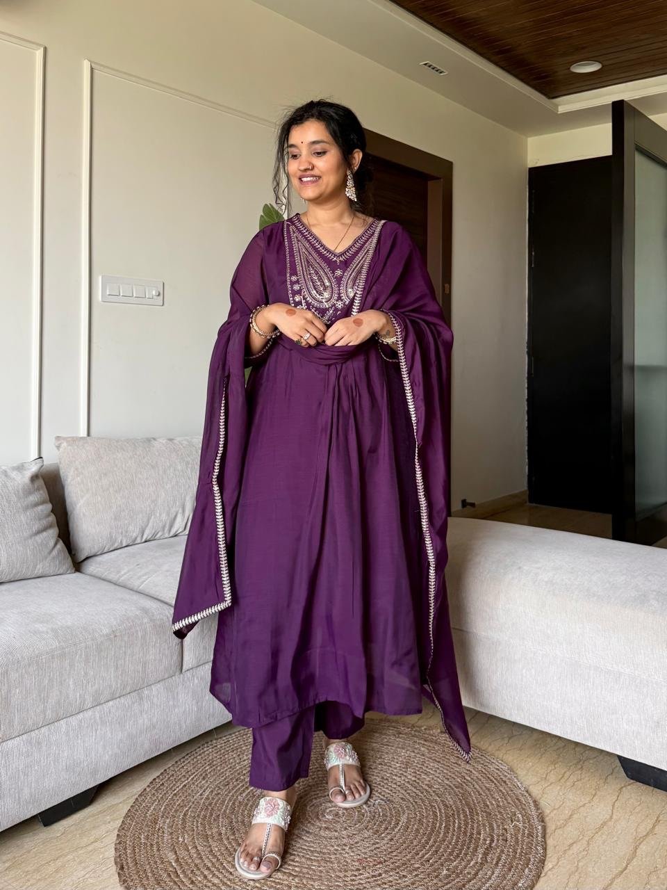 Saavra Mul Chanderi Luxe Set- Violet - Image 2