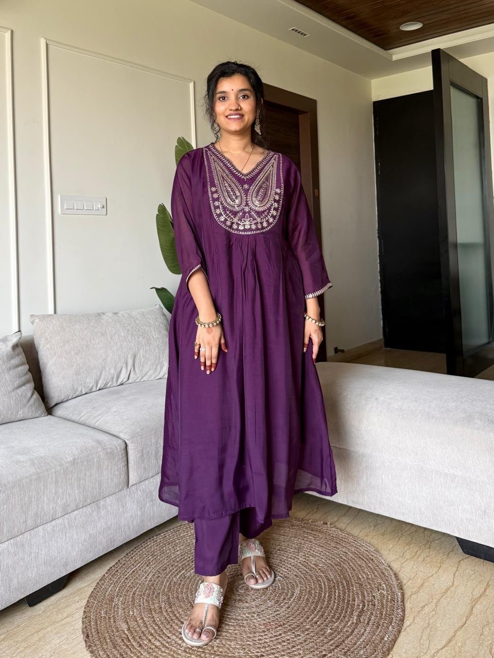 Saavra Mul Chanderi Luxe Set- Violet - Image 4