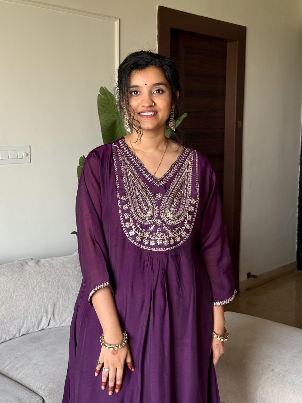 Saavra Mul Chanderi Luxe Set- Violet - Image 5