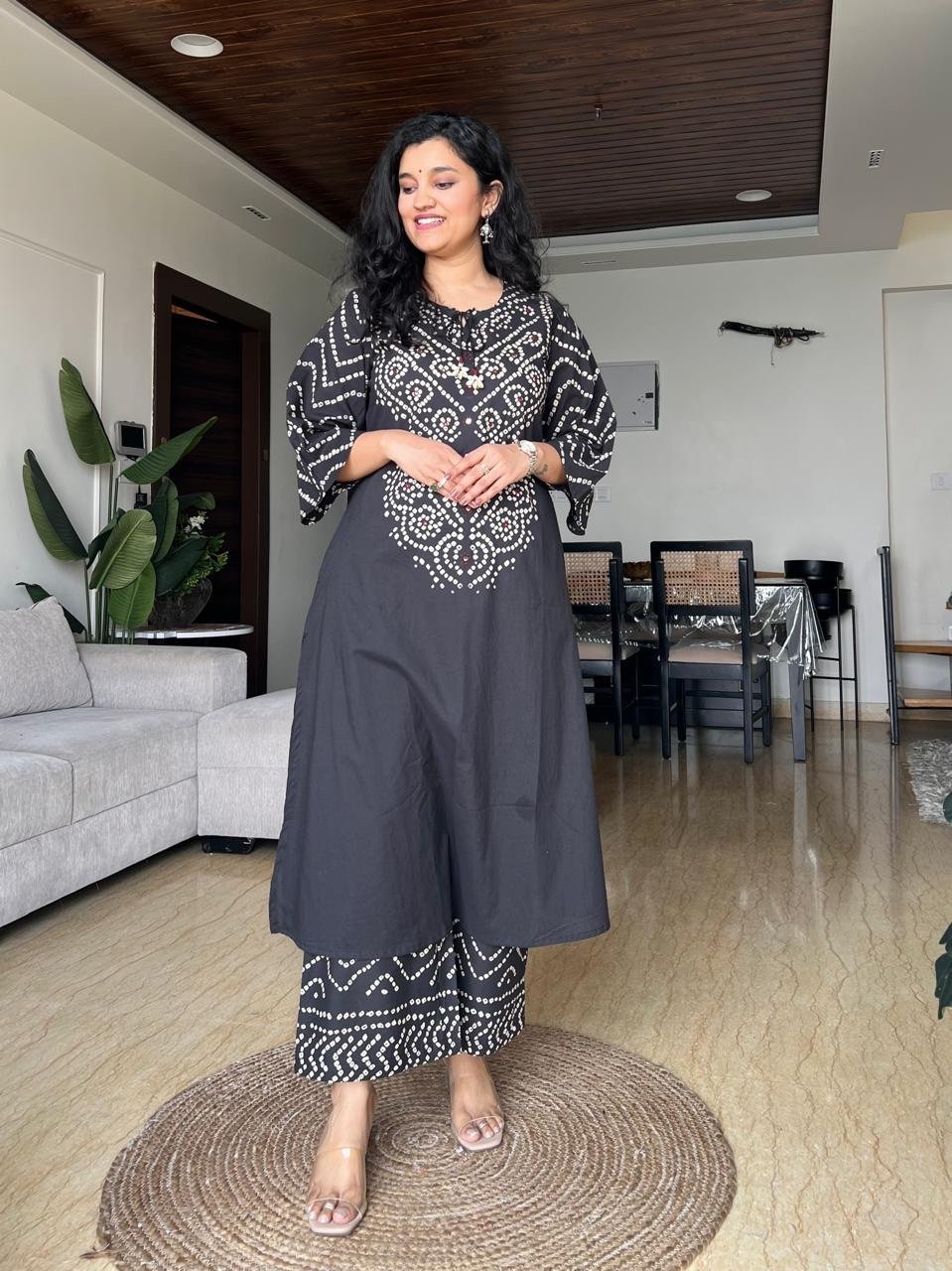Meesha Bandhej Cotton Set- Black - Image 2
