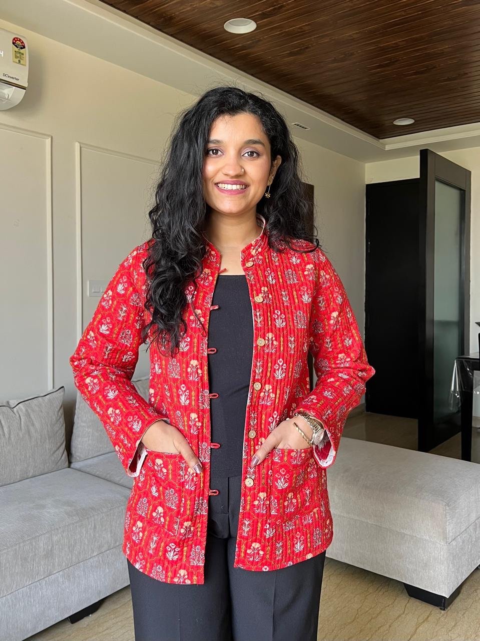 Reversible Quilted Jacket- Red Love Booti - Image 2