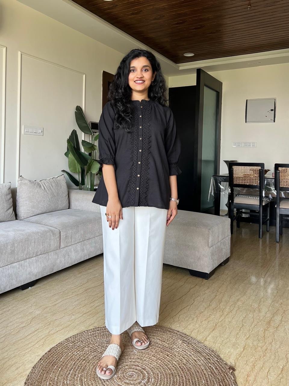 Tisha Cotton Embroidered Top- Black - Image 4
