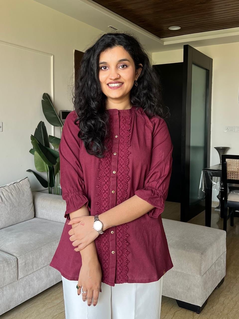 Tisha Cotton Statement Top- Maroon - Image 3