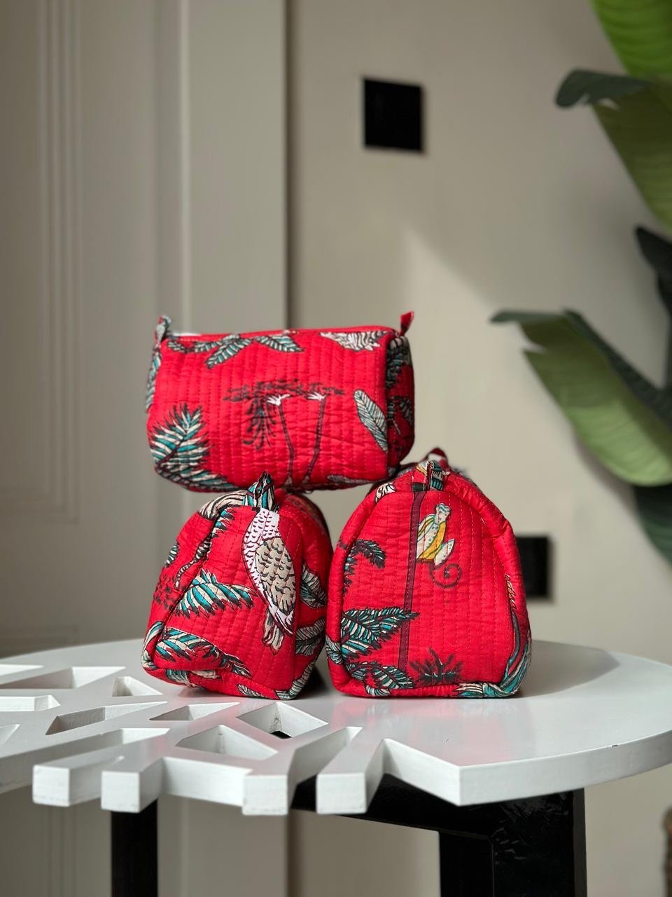Quilted Toiletry Bags- Red Jungle - Image 3