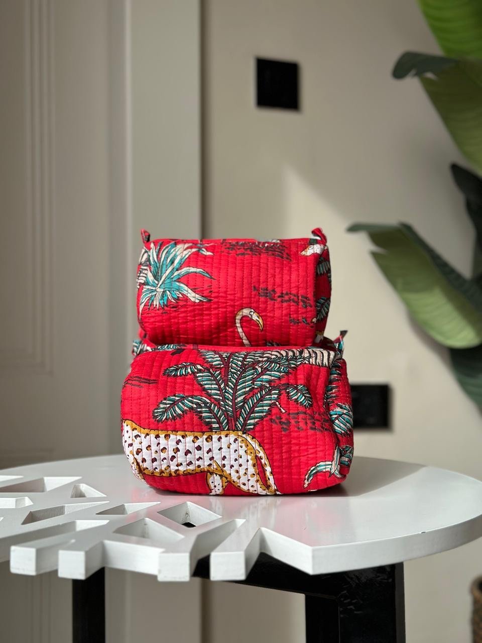 Quilted Toiletry Bags- Red Jungle - Image 2