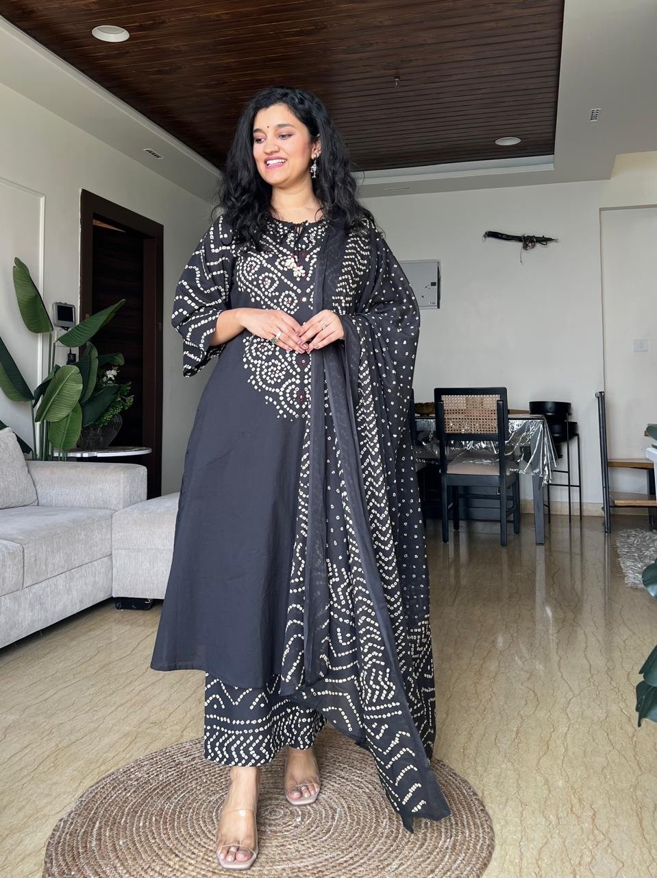 Meesha Bandhej Cotton Set- Black