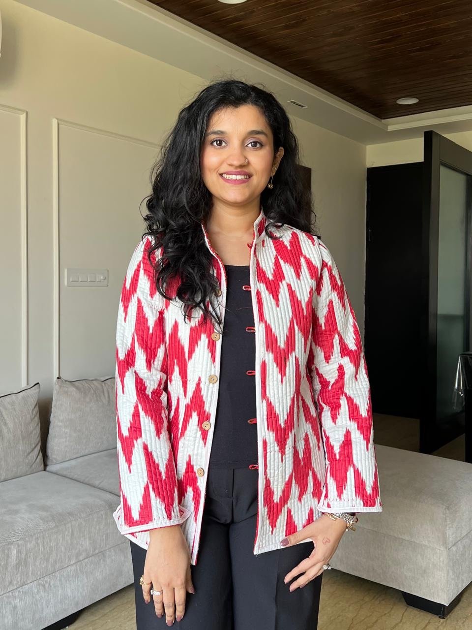 Reversible Quilted Jacket- Red Love Booti - Image 4