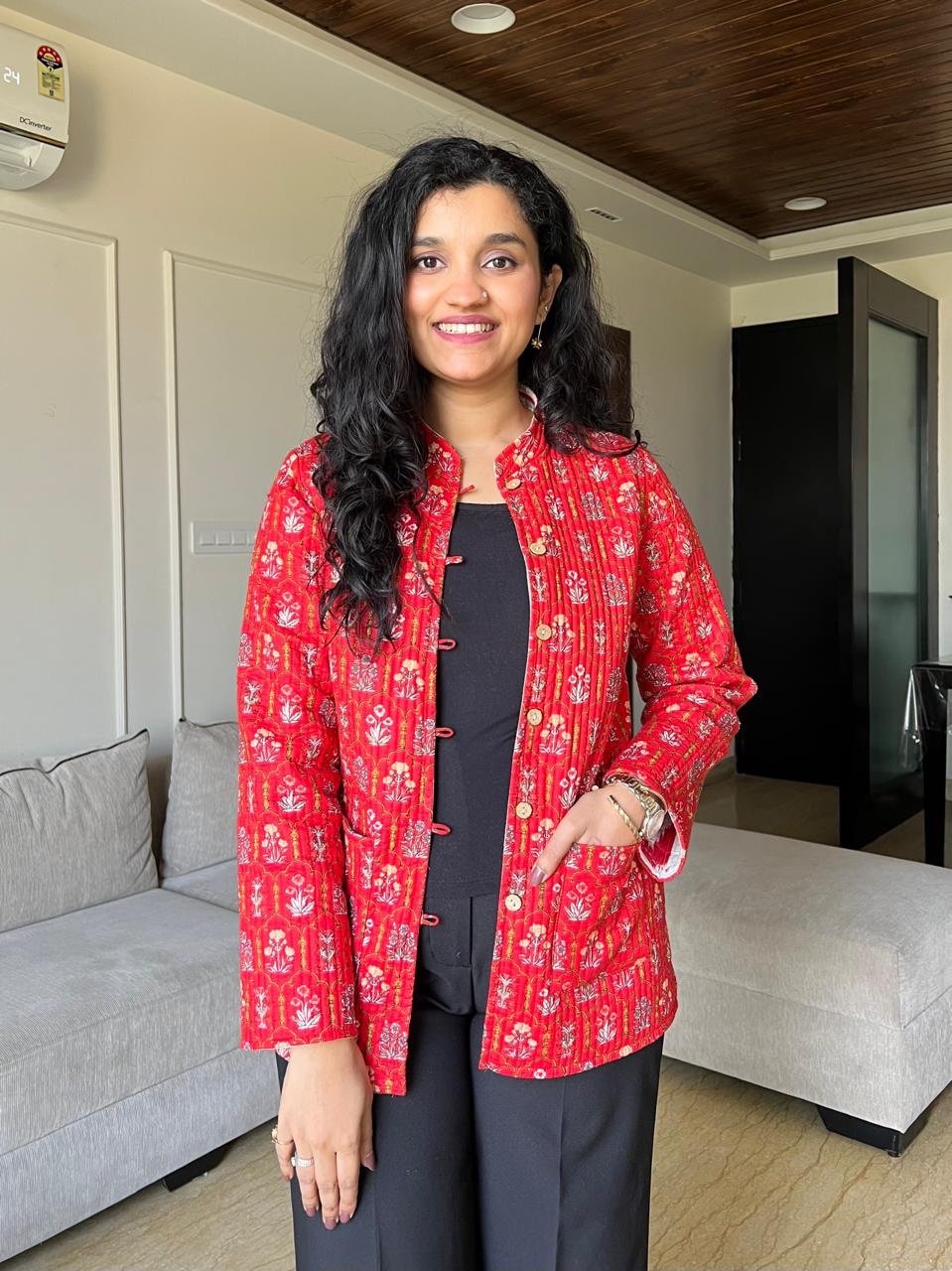 Reversible Quilted Jacket- Red Love Booti