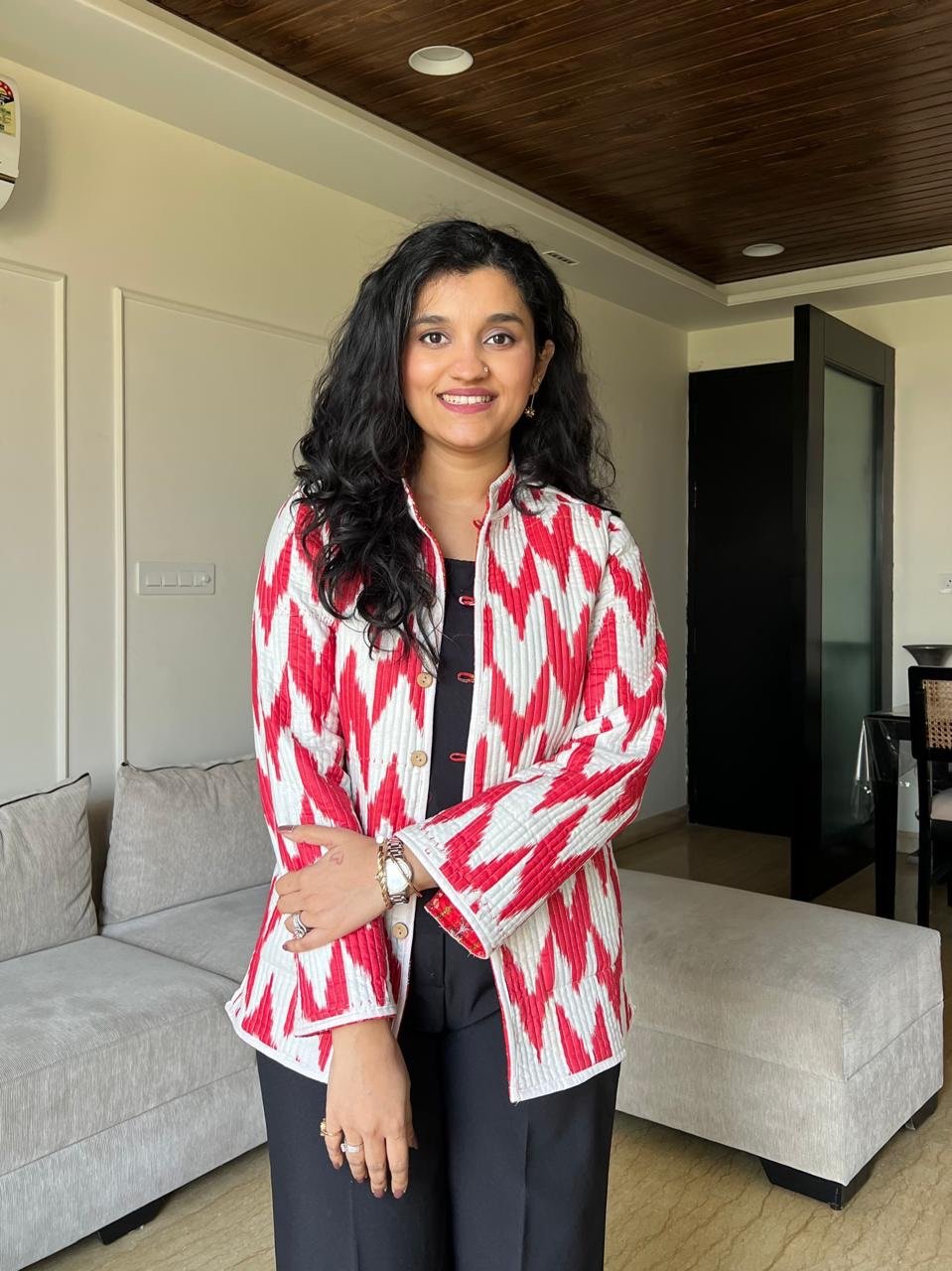 Reversible Quilted Jacket- Red Love Booti - Image 5