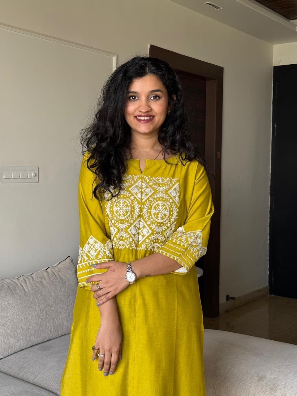 Neer Embroidered Straight Set- Yellow - Image 2
